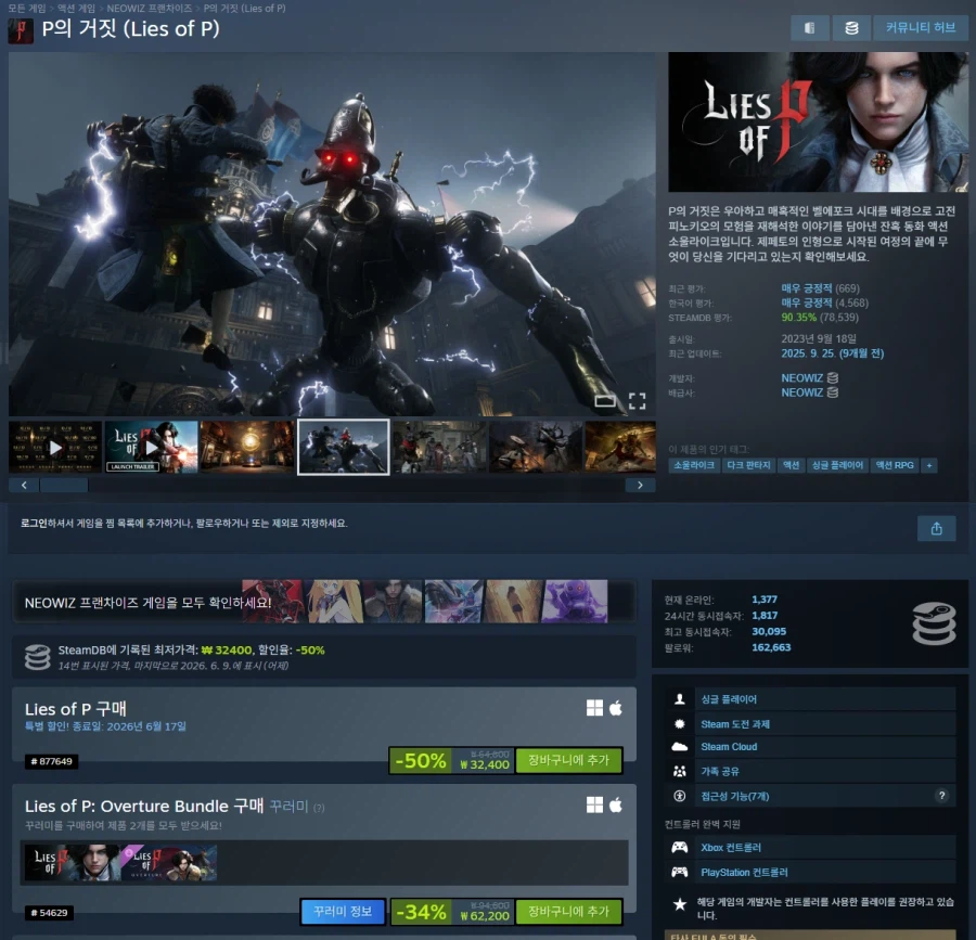 [Steam] P's Lie Giảm giá 50% / 32.400 won_1.webp
