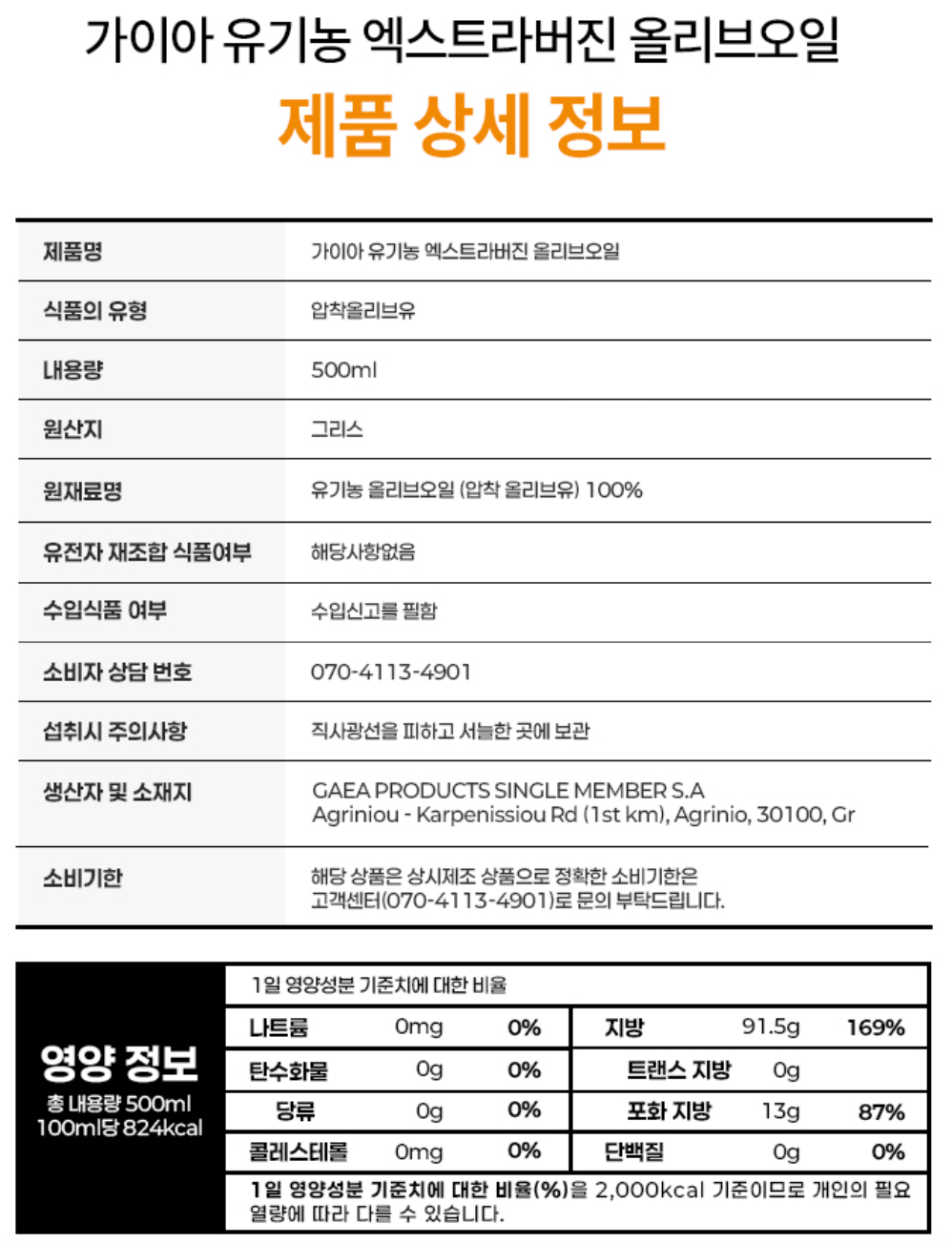 스크린샷 2026-06-10 오후 9.09.18.png [네이버] 가이아 유기농 항공 직수입 고폴리페놀 햇올리브유 엑스트라버진 올리브오일 500ml, 2개 [원산지:그리스] (네멤46,550) (무료)