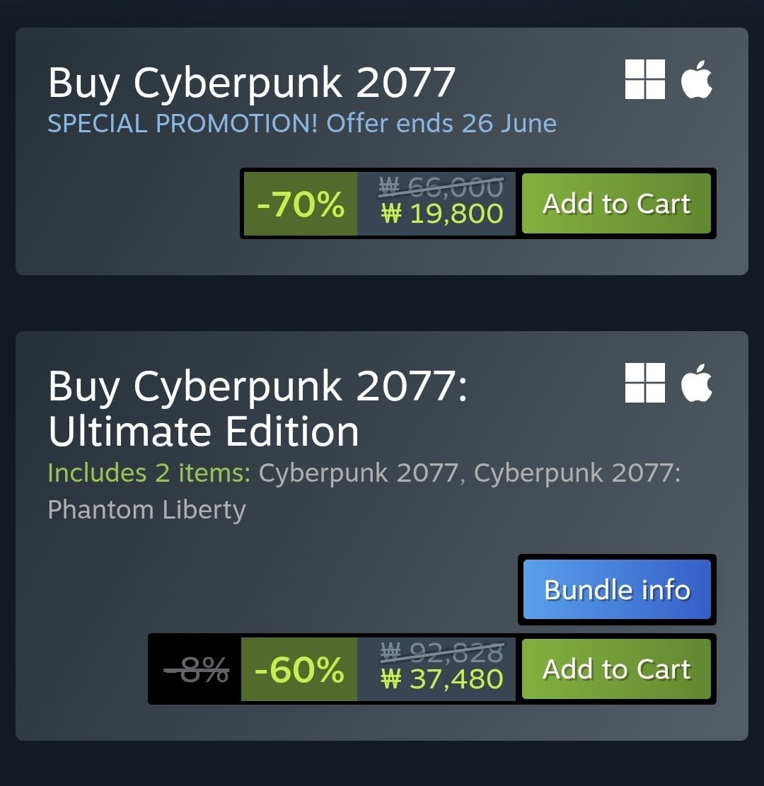 Screenshot_20260619_060618_Samsung Browser.jpg [Steam] Lịch sử Cyberpunk 2077 (19.800 won) (Miễn phí)