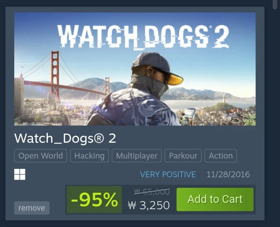 [Steam] Watch Dogs 2 Giảm giá 95% 3.250 won_1.webp