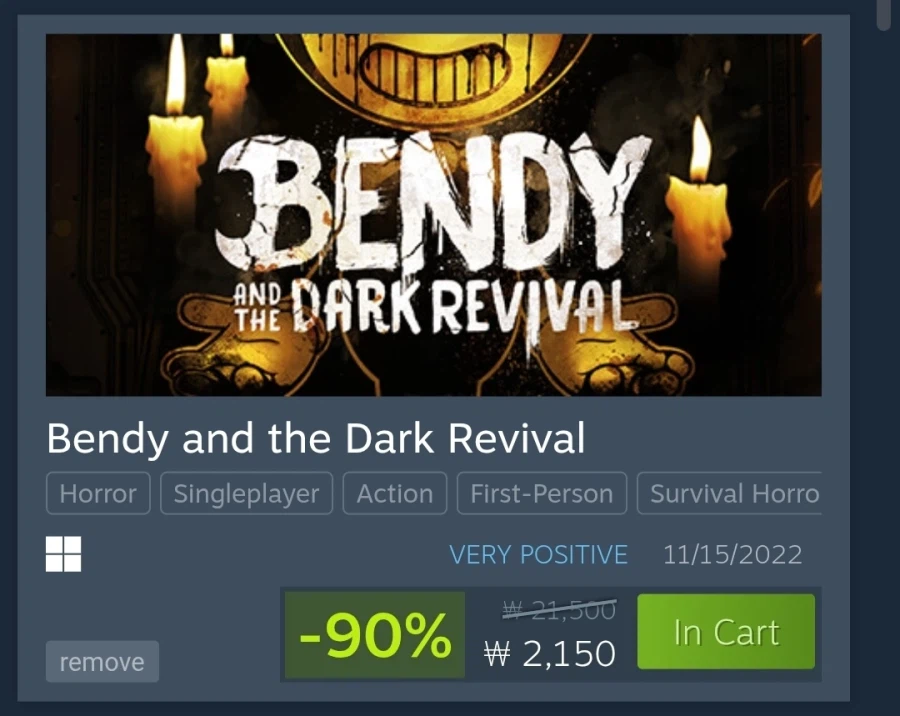 [Steam] Bendy and the Resurrection of Darkness Giảm 90% còn 2150 won_1.webp