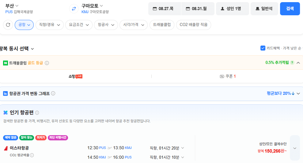 image.png [네이버항공권] 부산-구마모토 0827-0831 (150,266원) (무료)