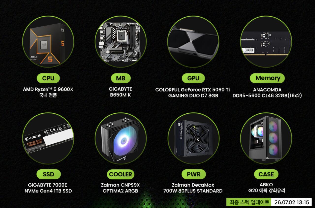 6598.jpg [지마켓] 금액대별 완본체 4종 (5060/5060ti/9070XT/5080) (1,099,680원) (무료)