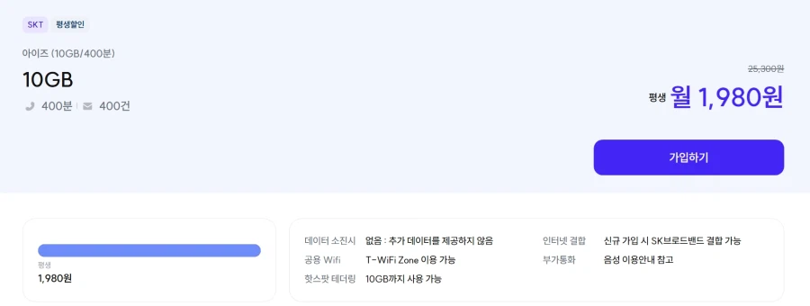 [아이즈모바일] 평생 10G/ 400분 / 400건 1,980원_1.webp