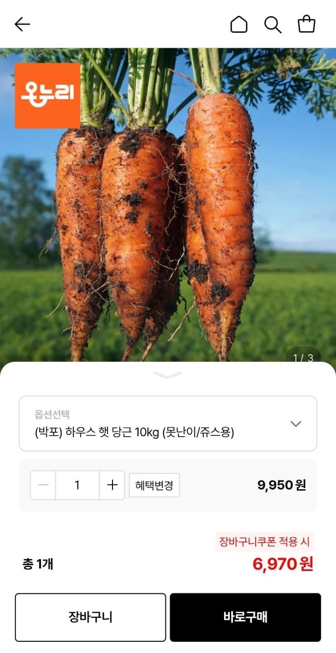 1000003865.jpg [롯데온] 국내산 햇당근 쥬스용 10kg (6,970원) (무료)