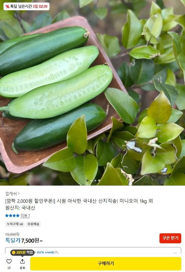 D3F98FF7-DD9F-454D-AA83-A2431DF365E2.jpeg [카카오] 미니오이 특품 1kg (5,500원) (무료)