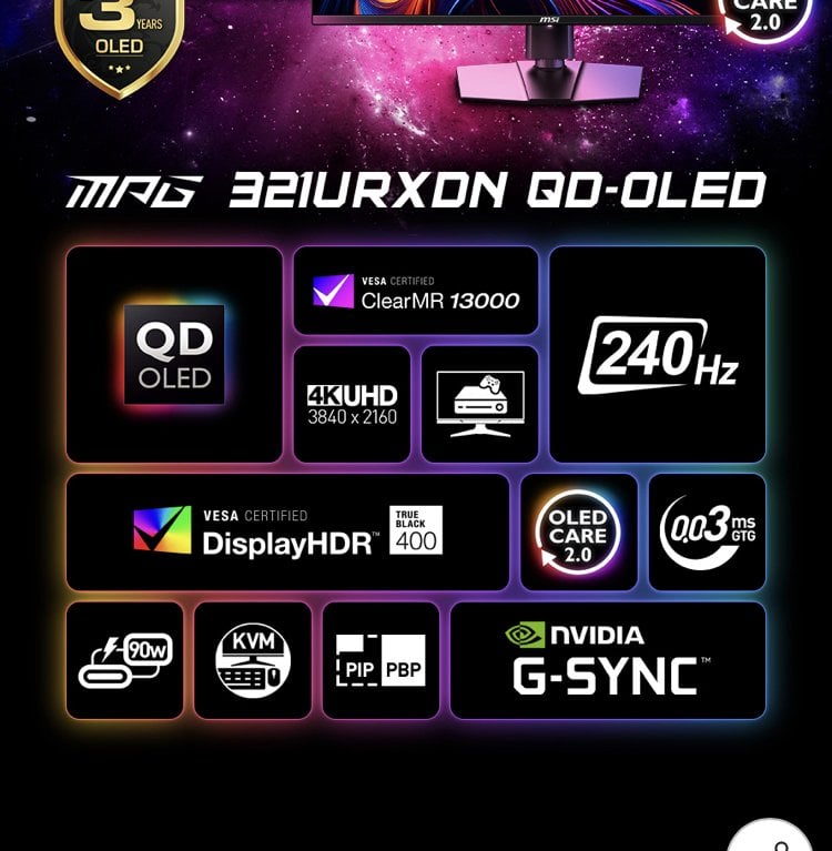[지마켓] MSI MPG 321URXDN QD-OLED 240 4K UHD 모니터 (999,720원) (무배)