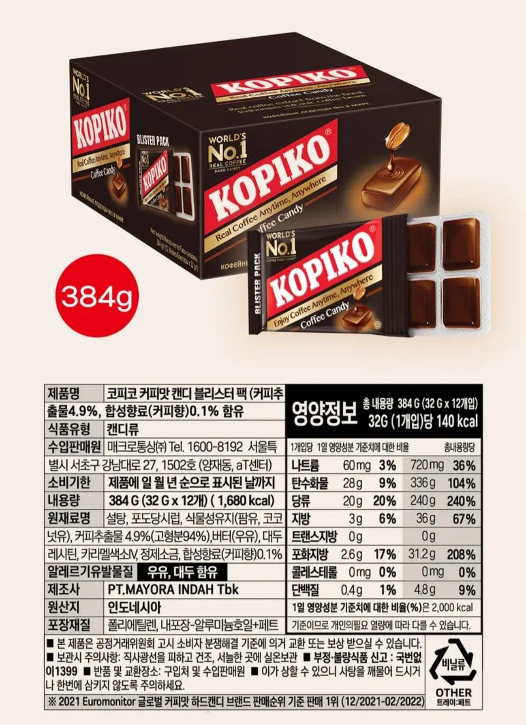[토스어플] 코피코 커피맛 캔디 블리스터 팩, 32g, 12개입 (9,390원) (무료)