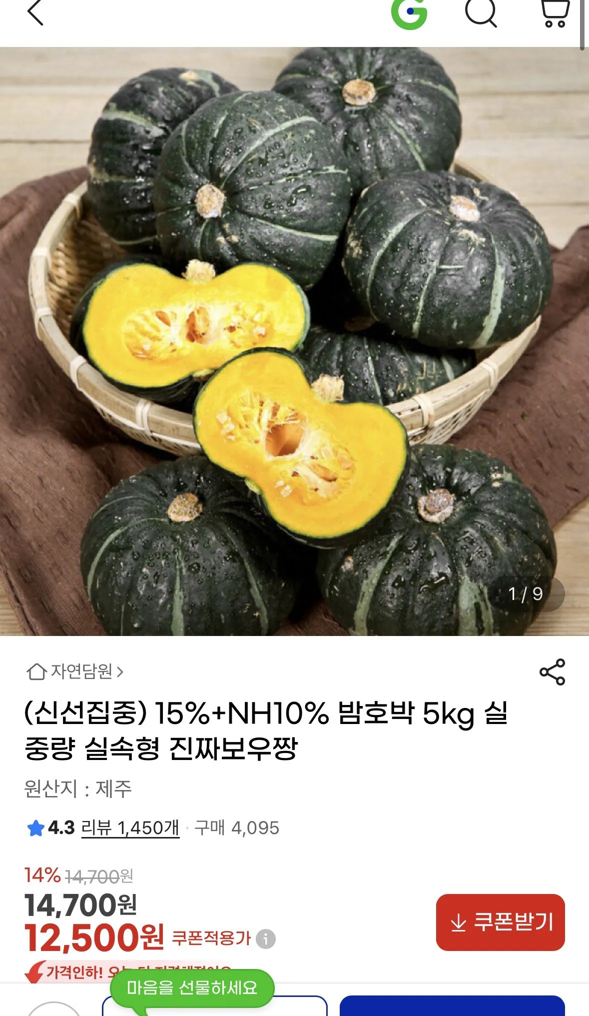 [G마켓] 밤호박 보우짱 5kg