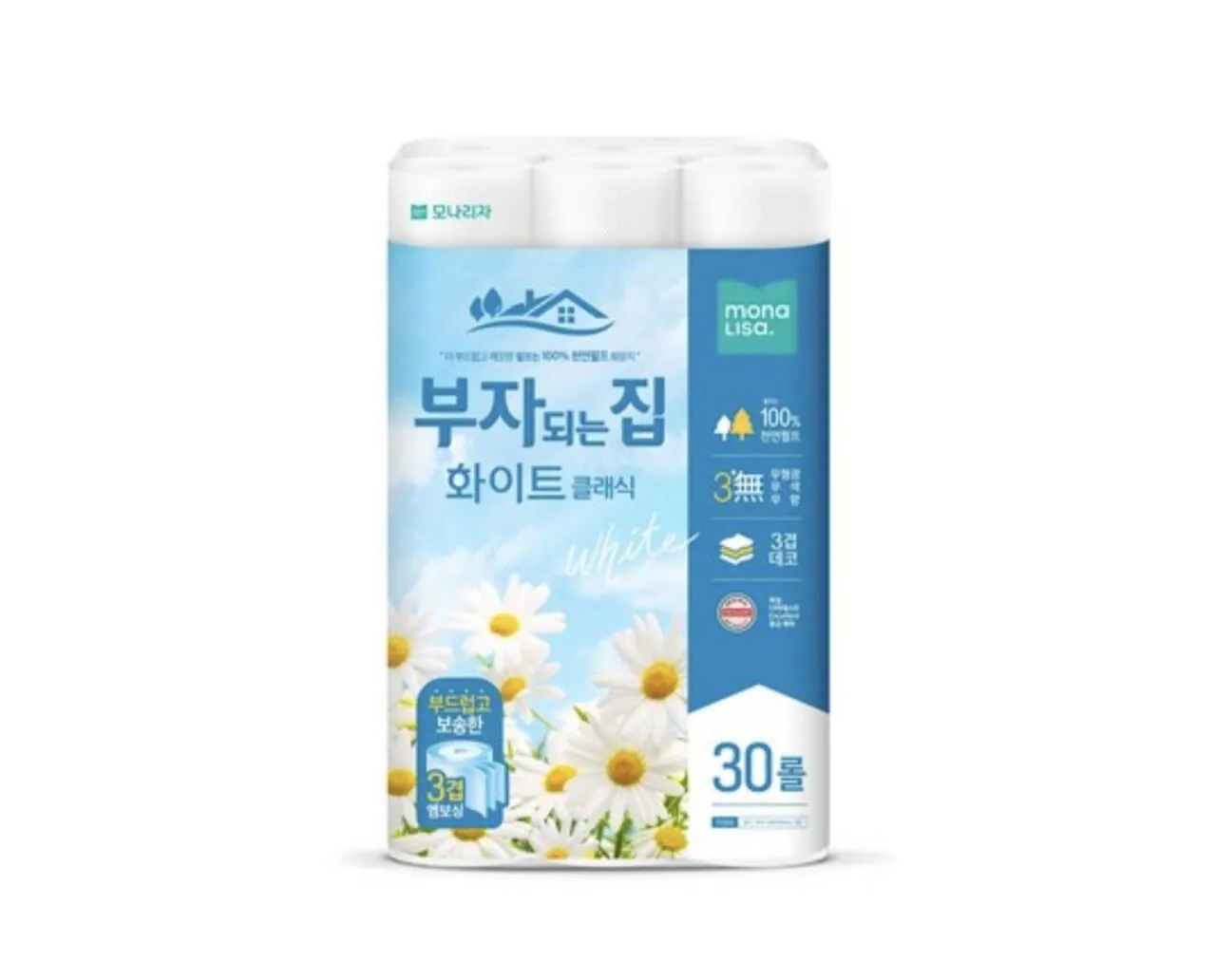 [쿠팡] 모나리자 부자되는집 화장지 화이트 3겹 20m 30롤 1팩