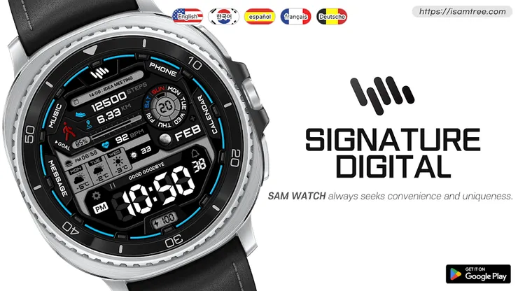 [Google Play] Galaxy Watch Face SamWatch Signature Digital (0 won) (Miễn phí)