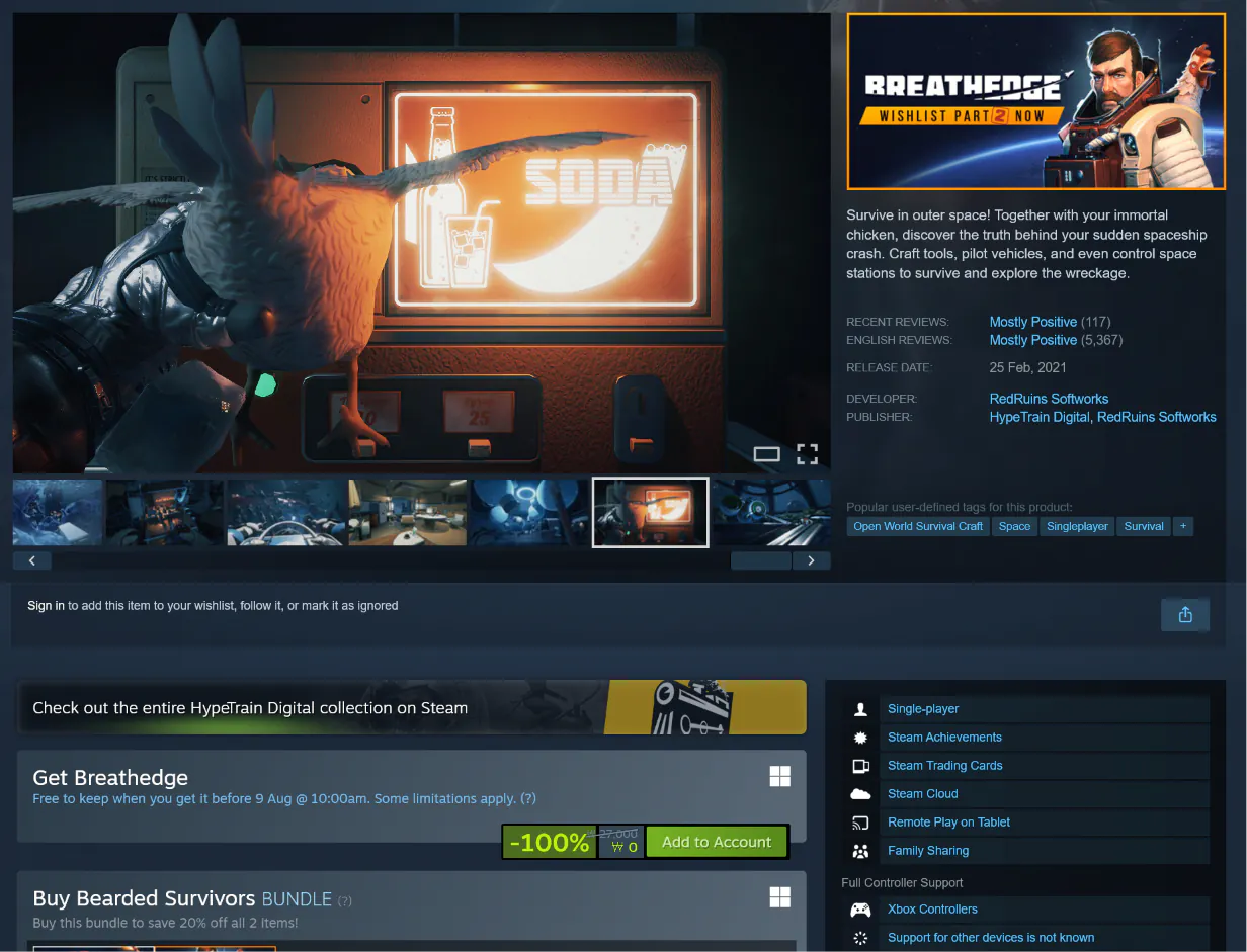 image.png [Steam] Breathedge (0 won) (Miễn phí)