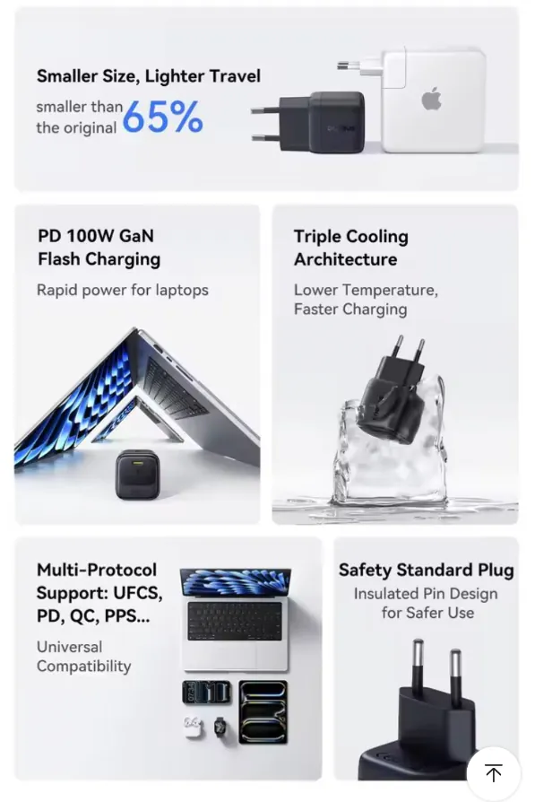 image.png [Ali] Bộ sạc + cáp Baseus Mini 100W GaN ($15,24) (Miễn phí)
