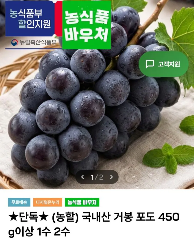 [인더마켓] 국내산 거봉 포도 2수 650~750g