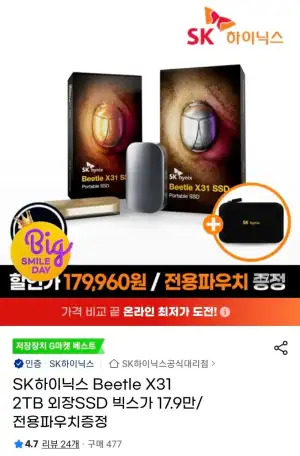 SK하이닉스 Beetle X31 2TB 외장SSD/전용파우치증정