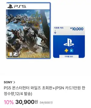 PS5 몬스터헌터 와일즈 (+PSN 1만원)