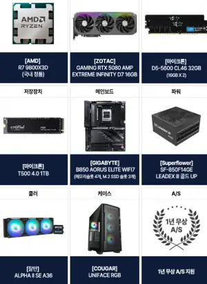 낫배드한 9800X3D+RTX5080+32GB+1TB (100대 한정) 완본체 / 카할