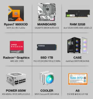 [지마켓] 라이젠7 9800X3D_32G_1TB_850W 반본체 외 반본체 모음