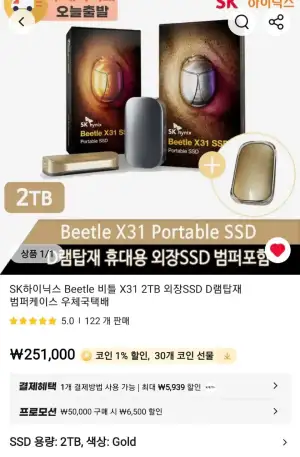 SK하이닉스 Beetle 비틀 X31 2TB 외장SSD D램탑재