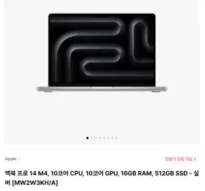 맥북 프로 14 M4, 16GB RAM, 512GB SSD - 실버