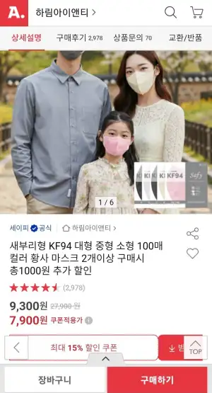 새부리형 KF94 소중대형 100매