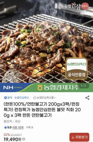 농협안심한돈 연탄직화 불고기 200g 3팩