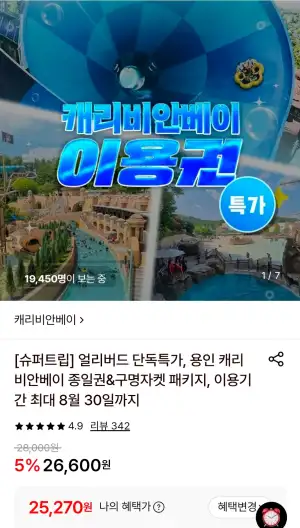 용인 캐리비안베이 종일권
