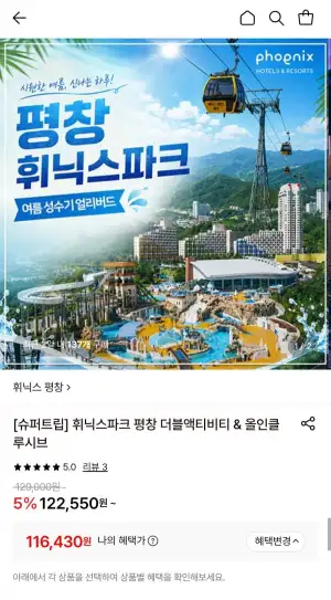 평창 휘닉스파크 워터파크 더블액티비티 스탠다드 2인pkg