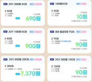 SKT망 알뜰폰 5GB 200분 평생요금제
