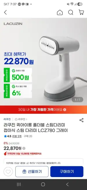 라쿠진 접이식 스팀 다리미