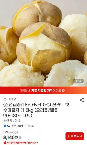 전라도 햇 수미감자 대 5kg