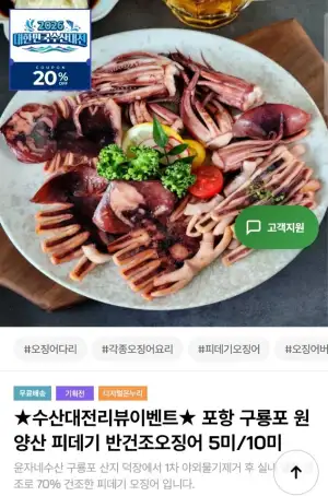 포항 구룡포 원양산 피데기 반건조오징어 10미 700g