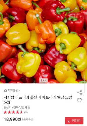 지지팜 파프리카 못난이 파프리카 빨강 노랑 5kg