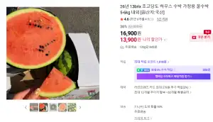 [네이버] 26년 13brix 초고당도 하우스 꿀수박 5-6kg(13,900/무배)