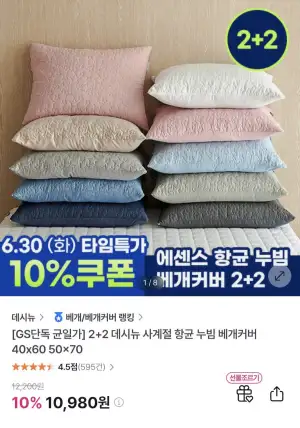 2+2 데시뉴 사계절 항균 누빔 베개커버 40x60 50x70