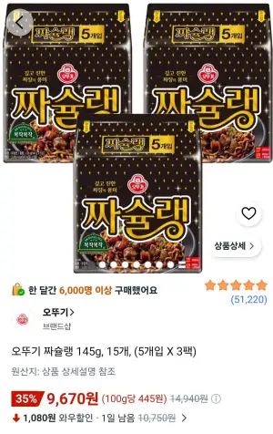 오뚜기 짜슐랭 145g, 15개, (5개입 X 3팩)