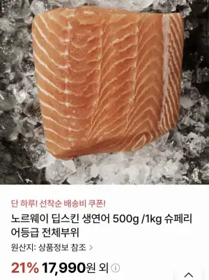 노르웨이 딥스킨 생연어 500g