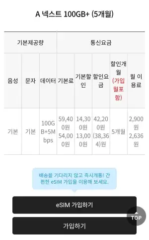 100gb 5mbps 5개월 알뜰요금제 skt