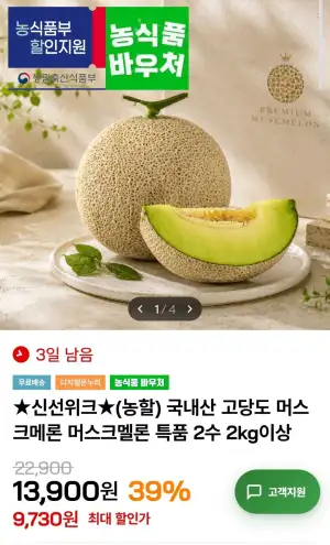 국내산 머스크멜론 특품 4kg이상 2수