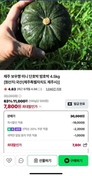 제주 보우짱 미니 단호박 밤호박 4.5kg