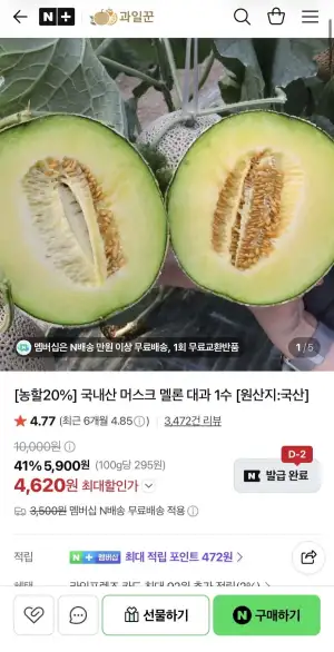국내산 머스크 멜론 대과 1수 2kg 이싱