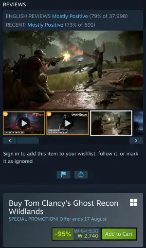 Tom Clancy’s Ghost Recon Wildlands / Breakpoint 95% Off
