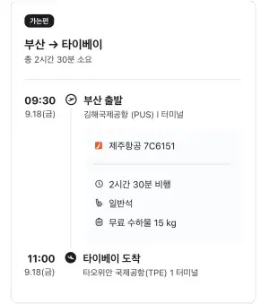 09.18 ~ 09.21 부산 타이베이 왕복 항공권