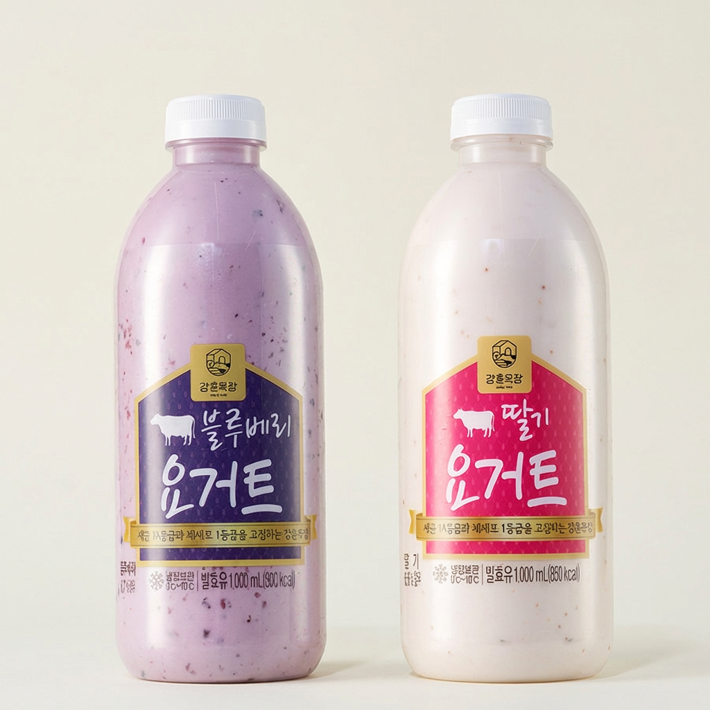 Sữa chua tự làm Kang Hoon Farm, việt quất, 1L, 1 miếng + dâu, 1L, 1 miếng