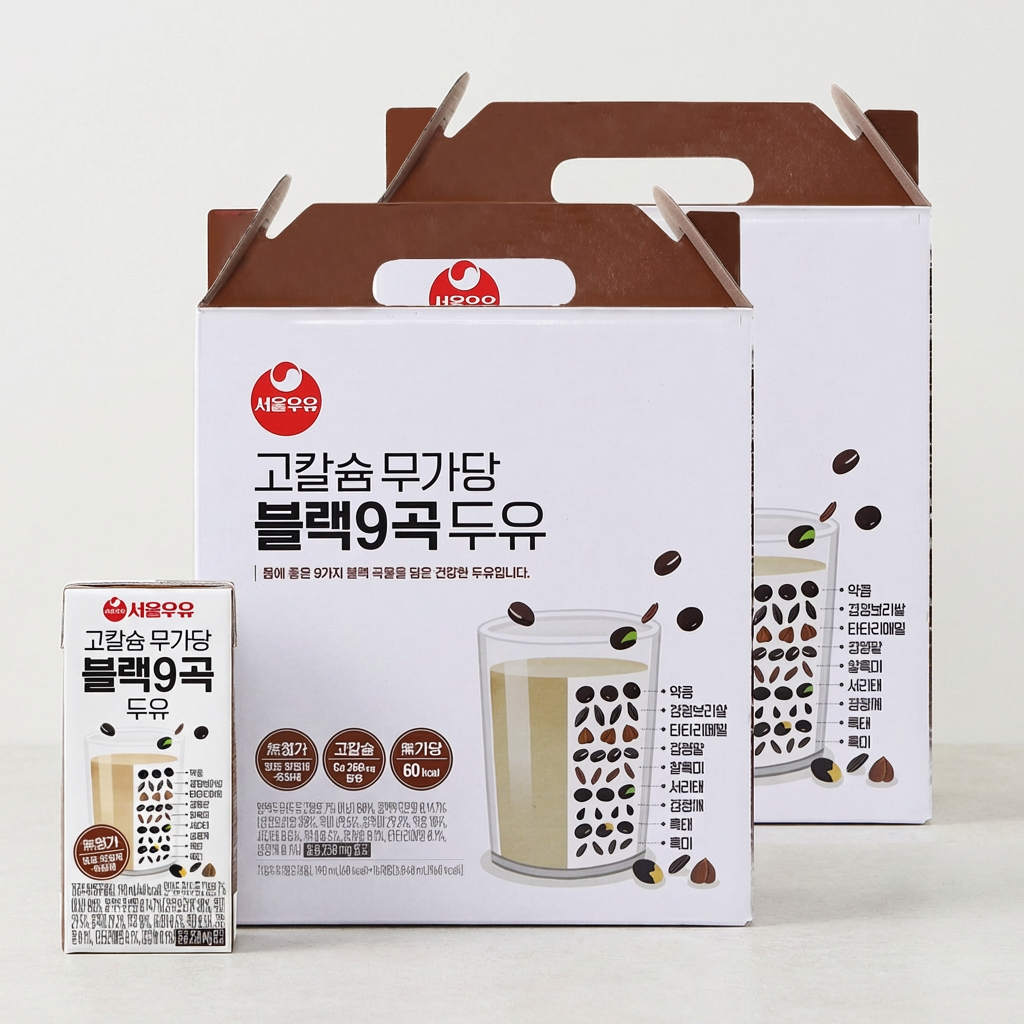 Seoul Sữa đậu nành đen 9 hạt giàu canxi không đường, 190ml, 32 miếng
