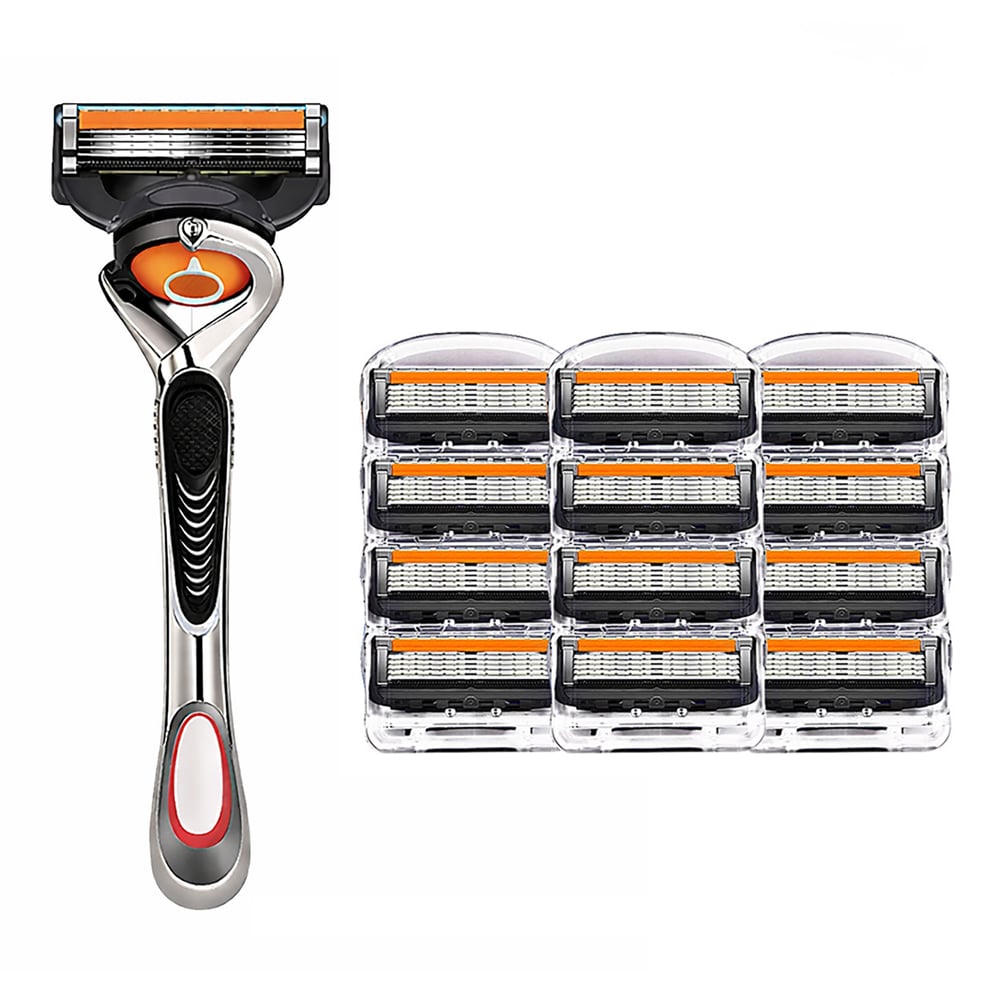 Bộ dao cạo 5 lưỡi tương thích Weinies Gillette, 1 dao cạo xoay + 12 lưỡi dao cạo, 1 bộ