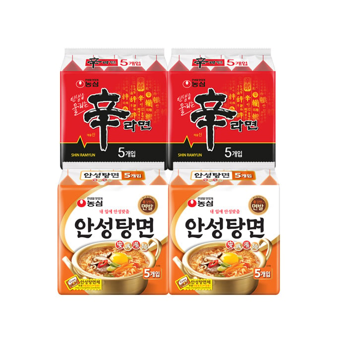 10 Nongshim Shin Ramyun + 10 Anseongtangmyeon, 1 bộ