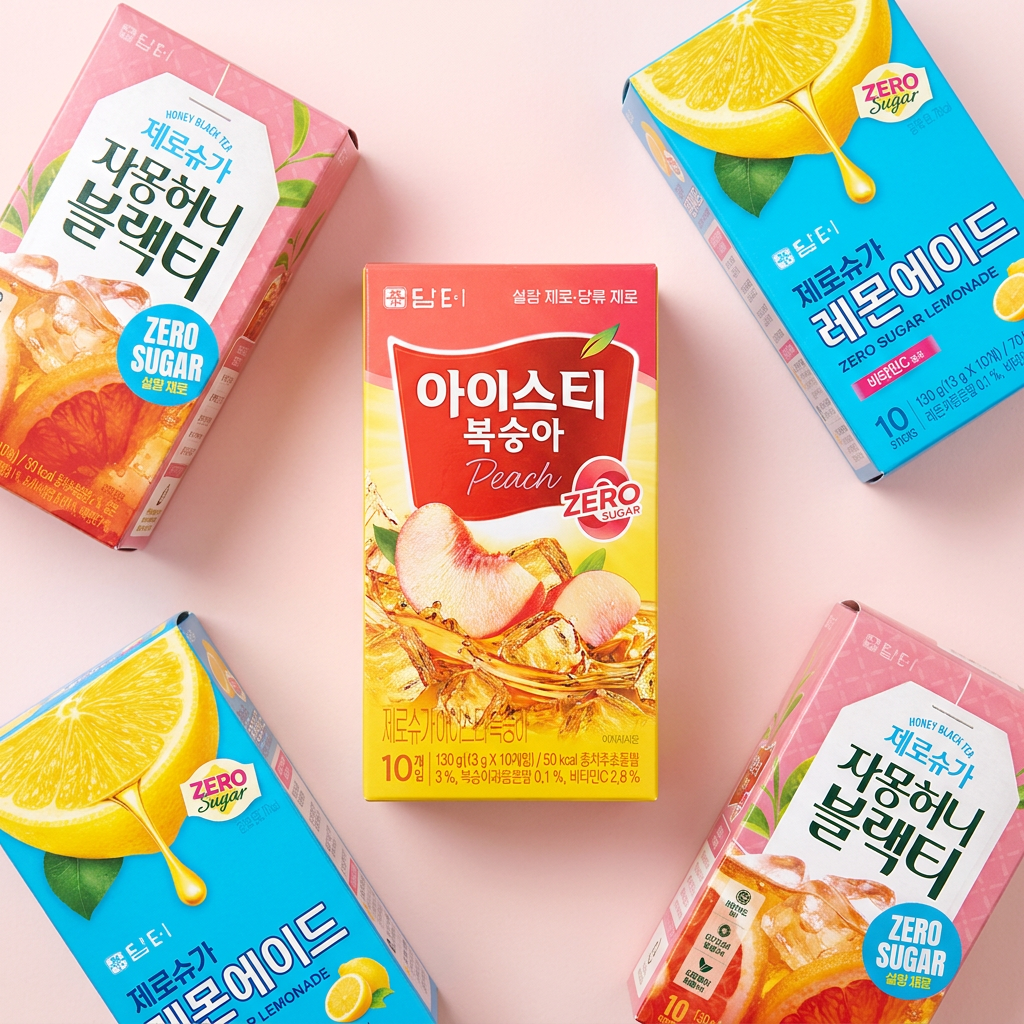Bộ 3 loại Nước uống Damteo Zero Sugar 3 loại, Trà đá đào + Trà đen mật ong bưởi + Nước chanh, 13g, 30 miếng, 1
