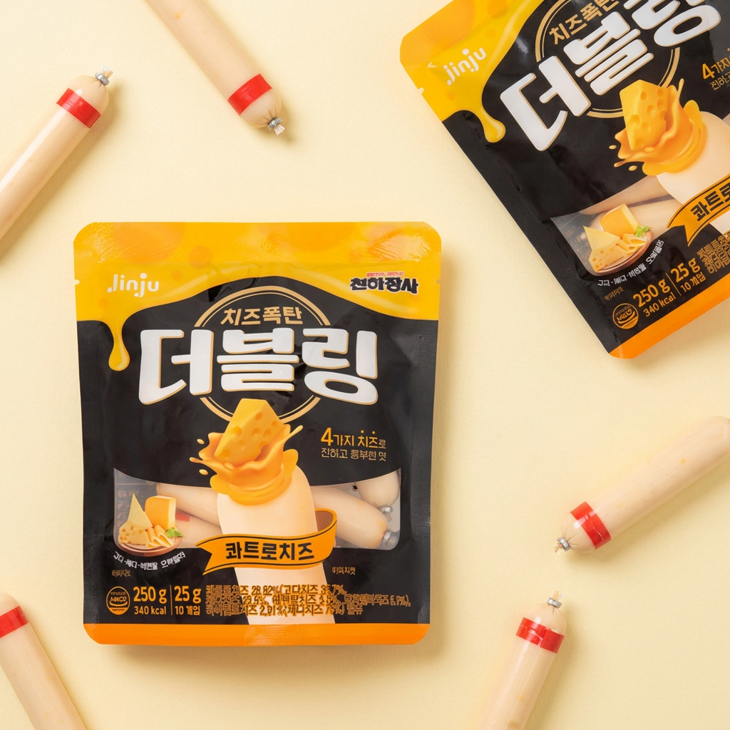 Jinju Ham Cheonhajangsa Nhân đôi, Phô mai Quattro, 25g, 10 miếng, 3 miếng